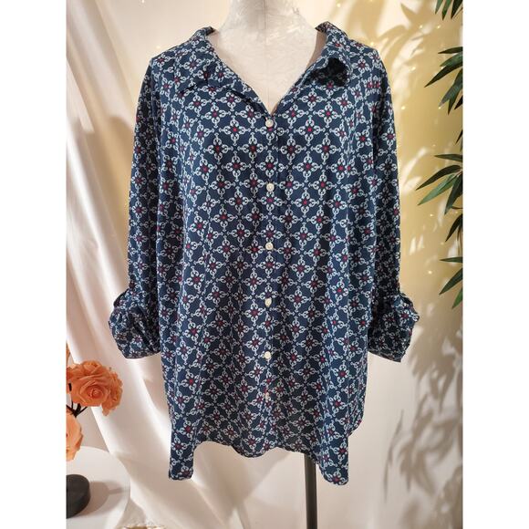 Catherines Lobster Roll Tab Sleeve Button Up Shirt Size 5X Nautical Coastal - Picture 1 of 9